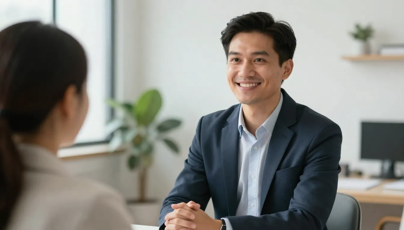 A professional portrait of a friendly psychologist in a mode...