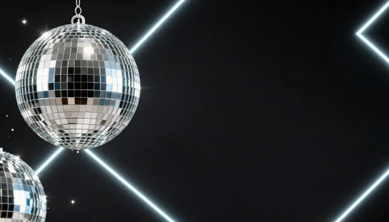 Elegant disco themed birthday invitation background, shiny s...