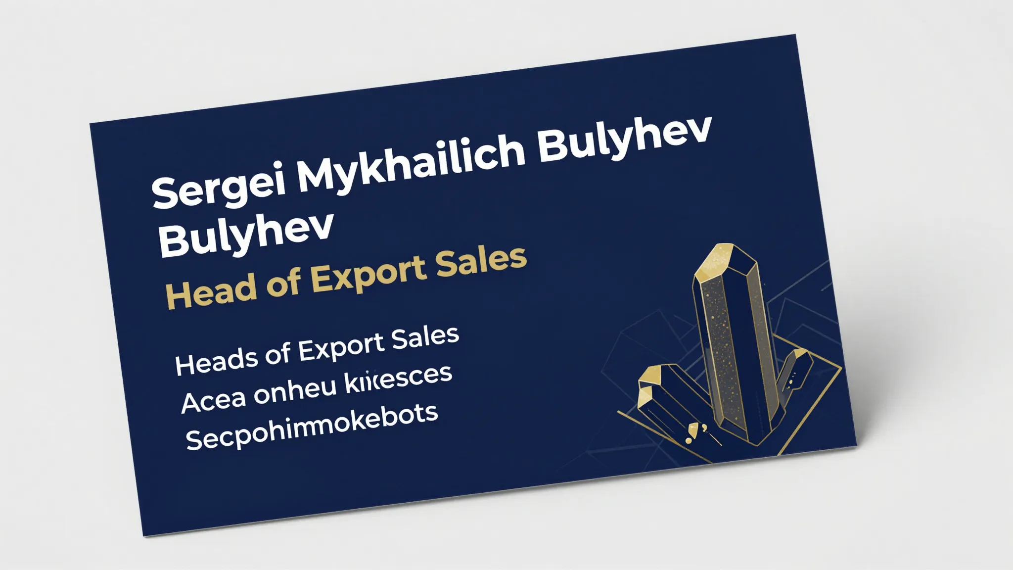 Back side of a premium business card, midnight blue, text 'S...