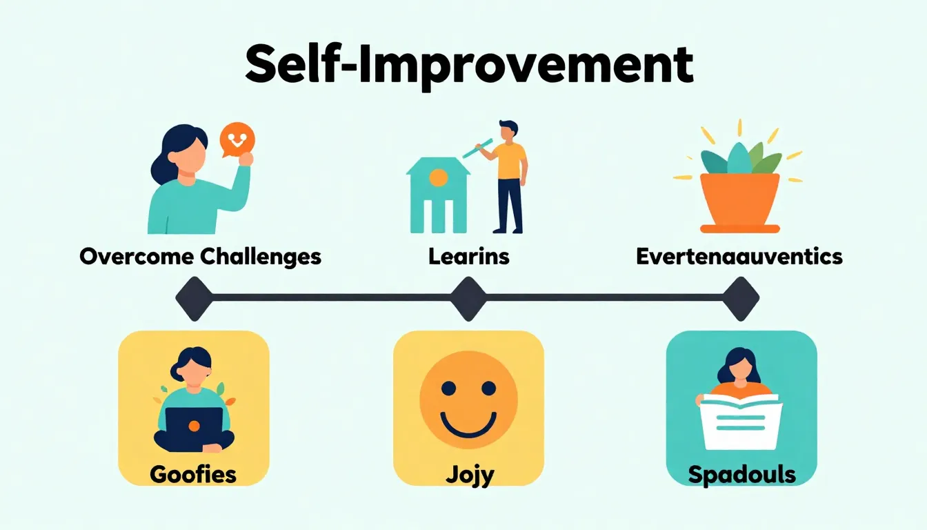 A stylized infographic showing a journey of self-improvement...
