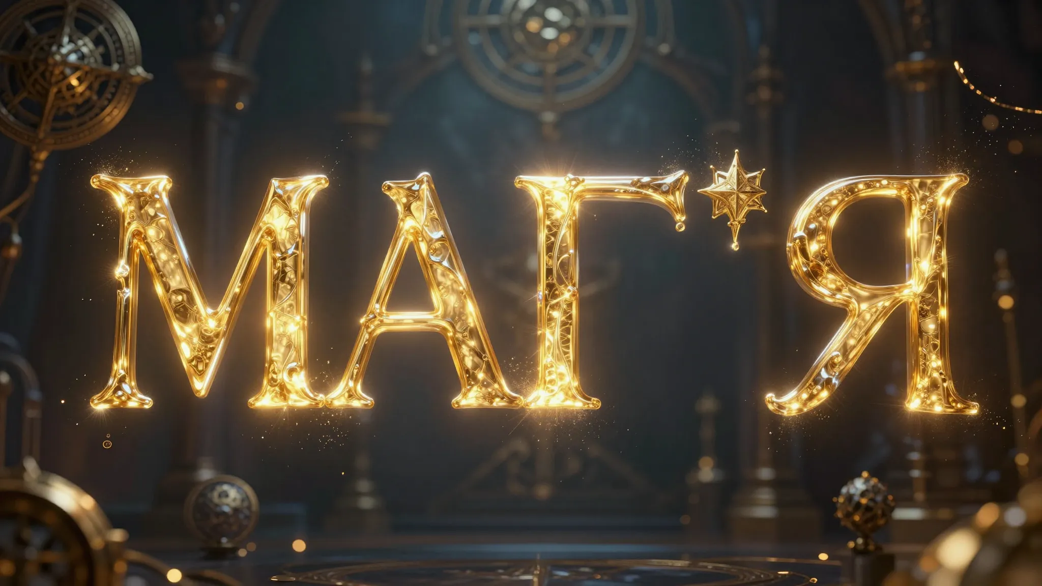 Cyrillic inscription 'МАГИЯ' made of glowing liquid gold and...