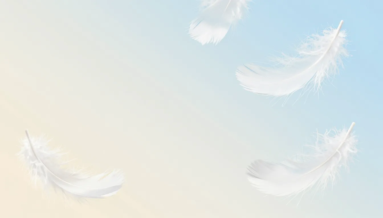 Minimalist background with soft white feathers floating in t...