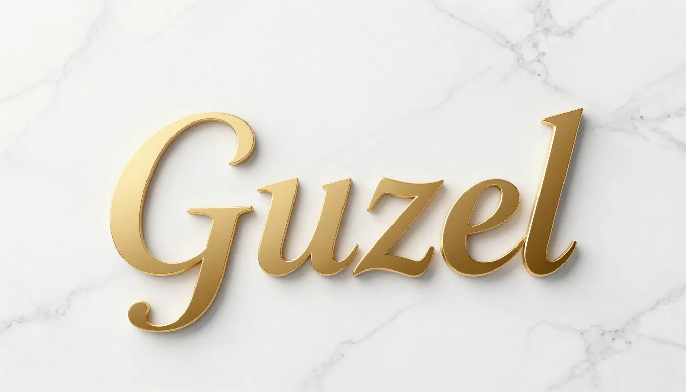 Elegant golden Turkish lettering of the word 'Guzel' on a cl...