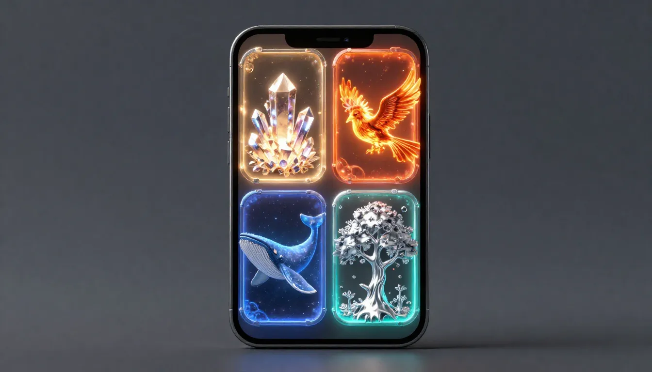 A professional 3D layout of a vertical smartphone screen div...