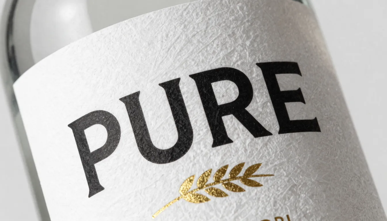 Modern label for a craft spirit bottle, 'PURE' text in bold ...