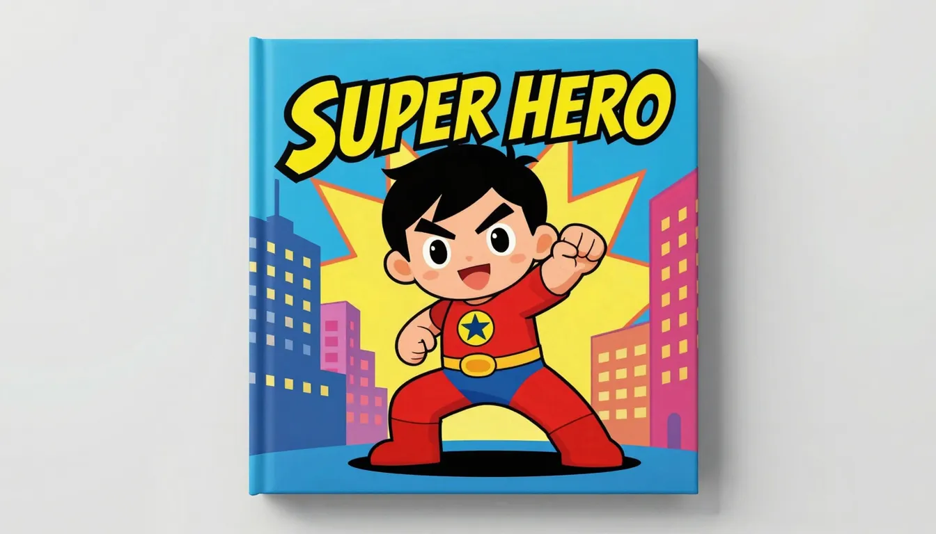 A square 20x20 cm book cover design for a children's comic b...