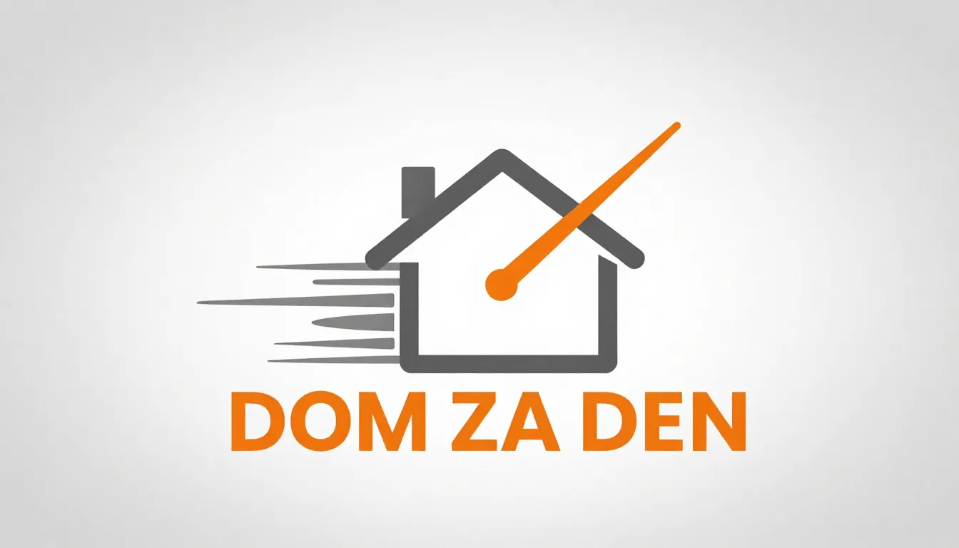 Logo for 'DOM ZA DEN', stylized clock hand forming the roof ...