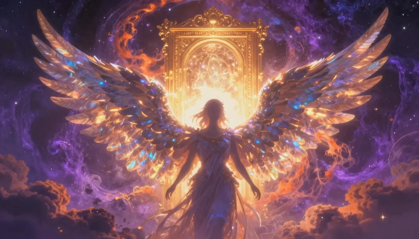 A magnificent silhouette of a soul with massive, glowing iri...