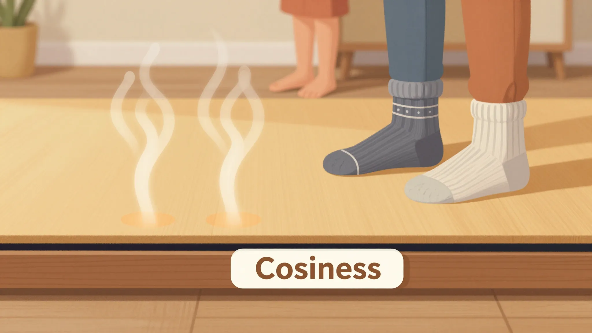 Infographic style illustration showing a warm floor cross-se...