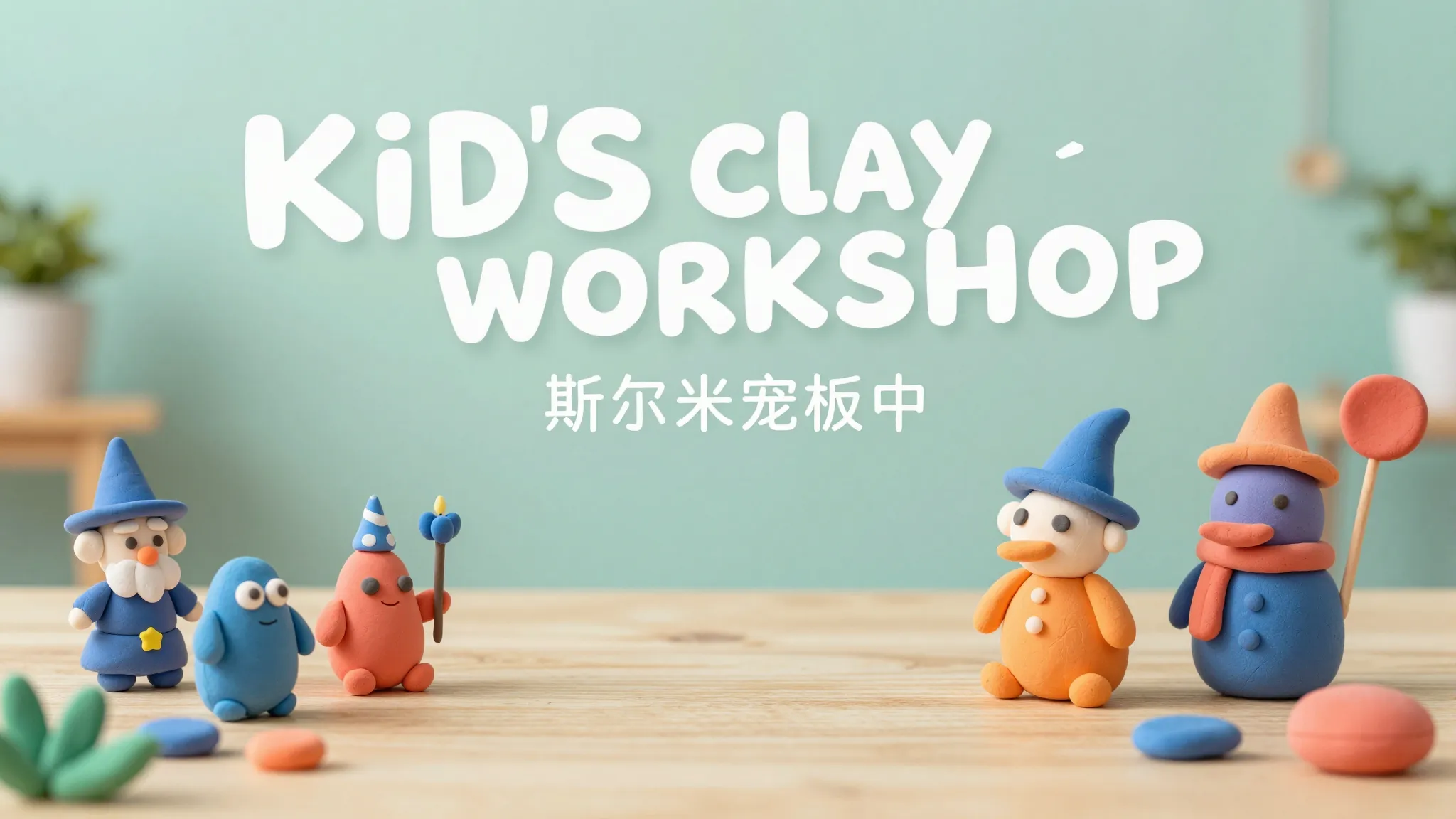 Professional poster background for a kids clay workshop. Clo...