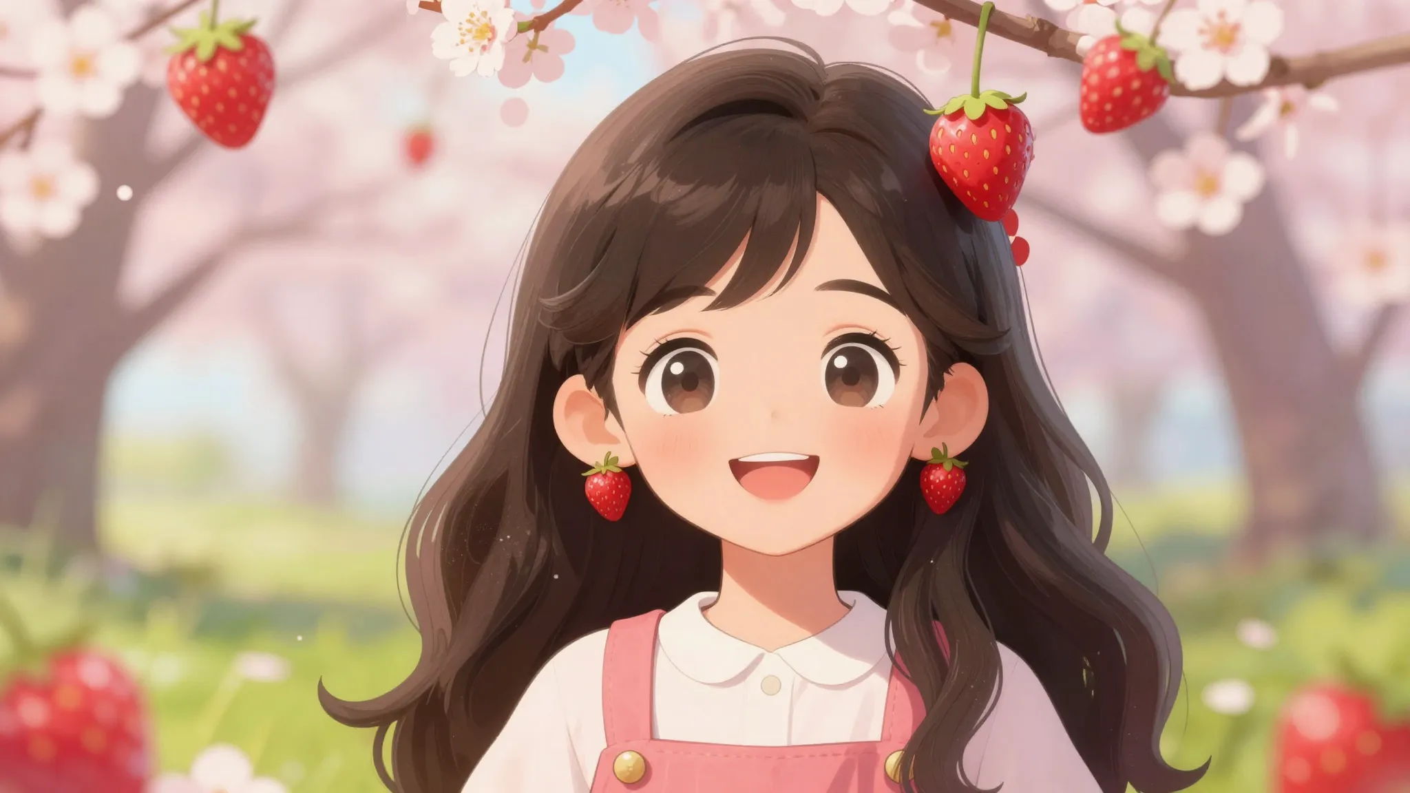 A cheerful girl named Kulpuna with a strawberry theme, smili...