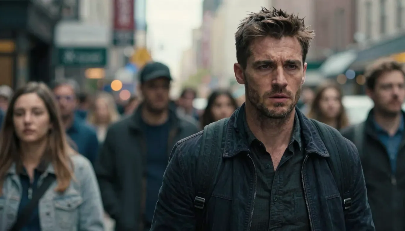 A strong, handsome man looking determined and emotional, sta...