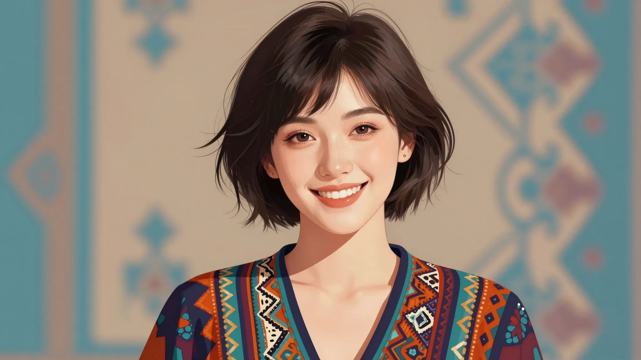 A stylish young woman with a chic short haircut, smiling bri...