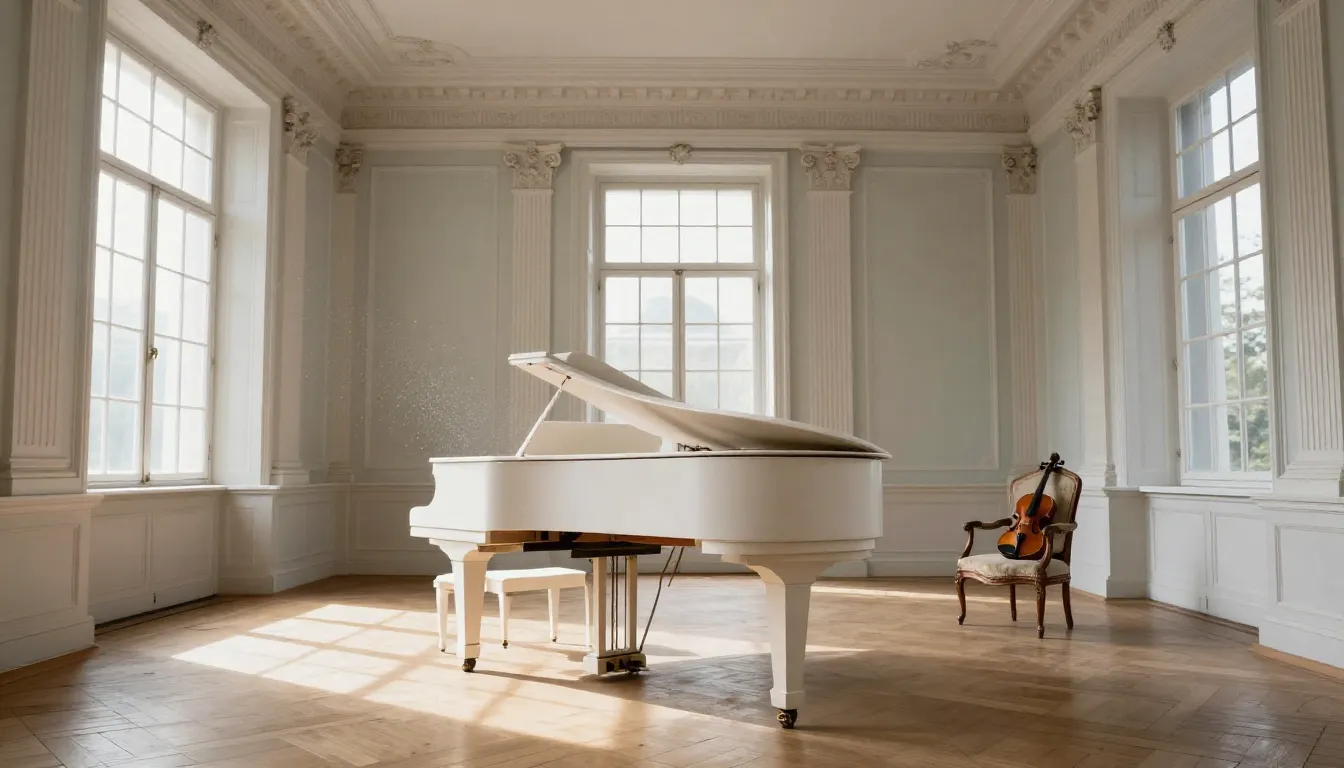 A wide shot of a spacious room in an old neoclassical buildi...