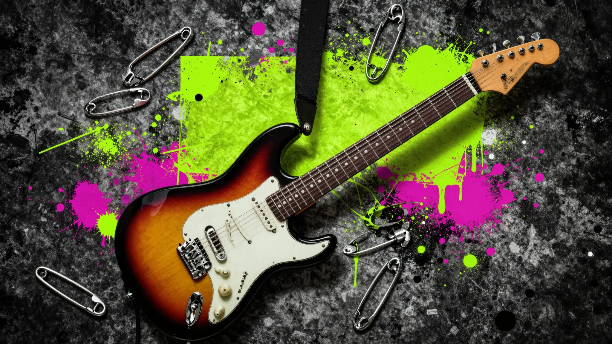 Punk rock aesthetic poster, collage style, grunge texture, e...