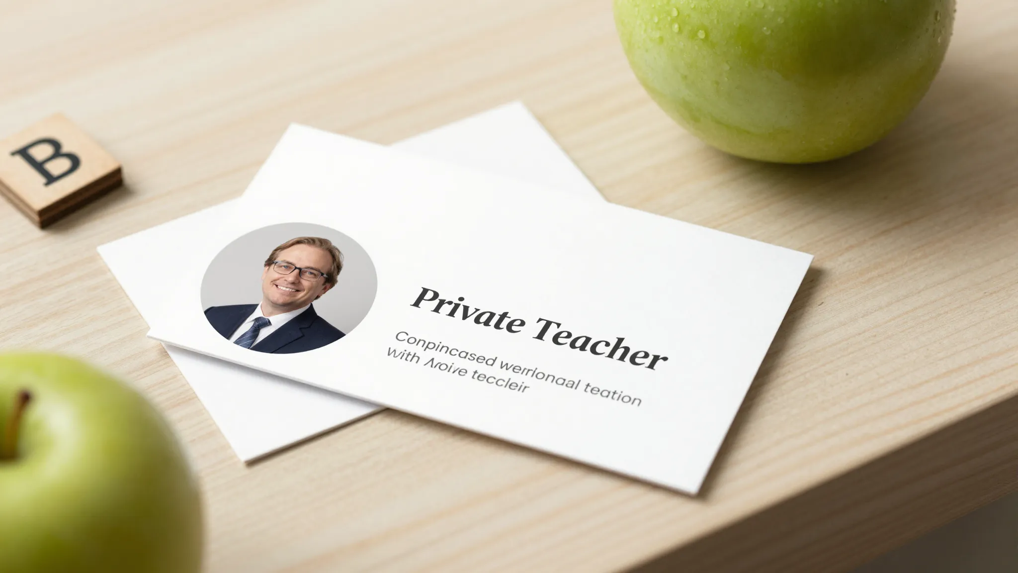 Professional business card mockup for a private teacher, edu...