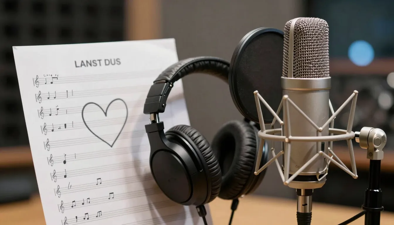 A professional music recording studio microphone with a pair...