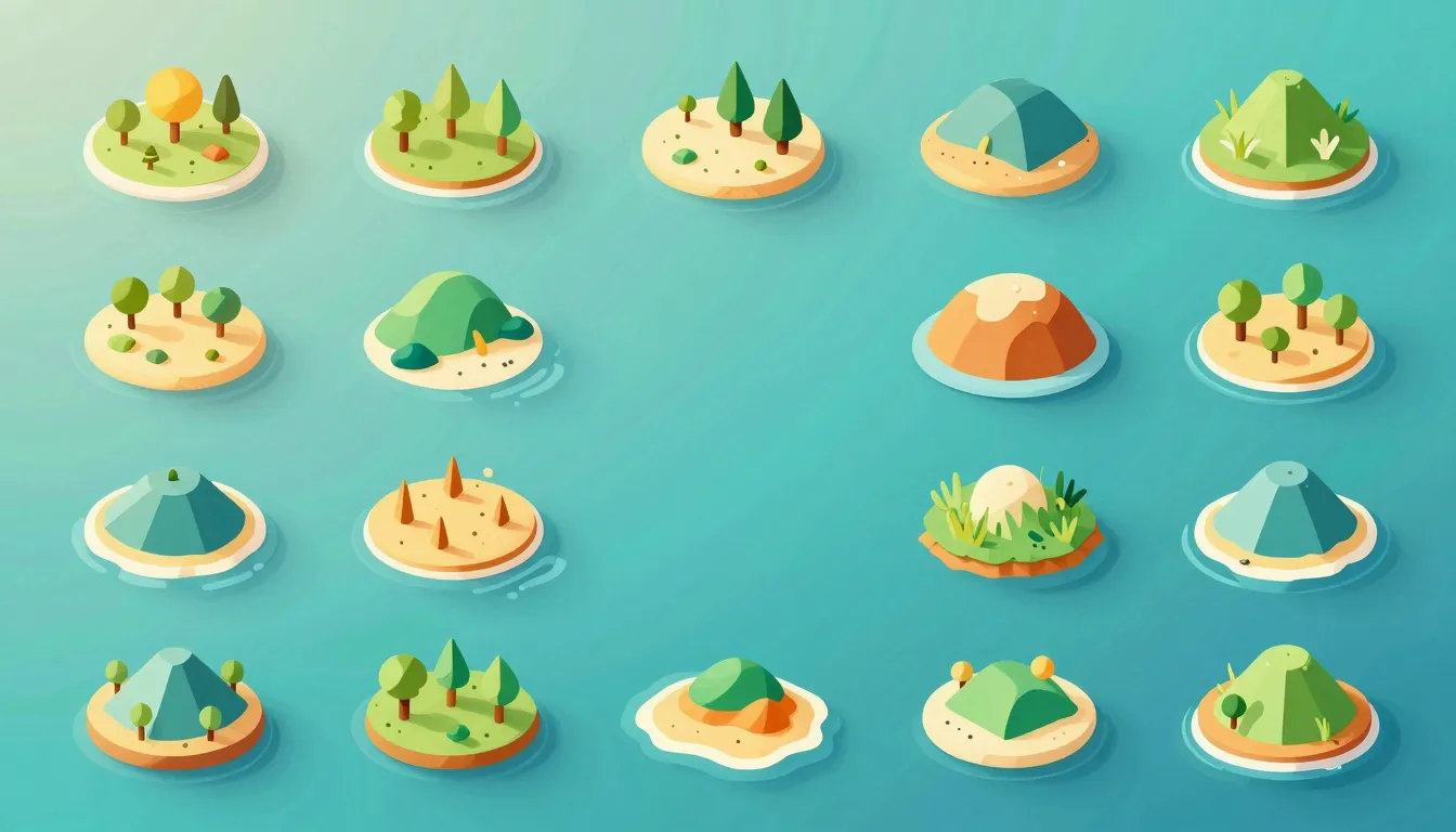 A vertical poster background showing exactly 16 distinct, sm...