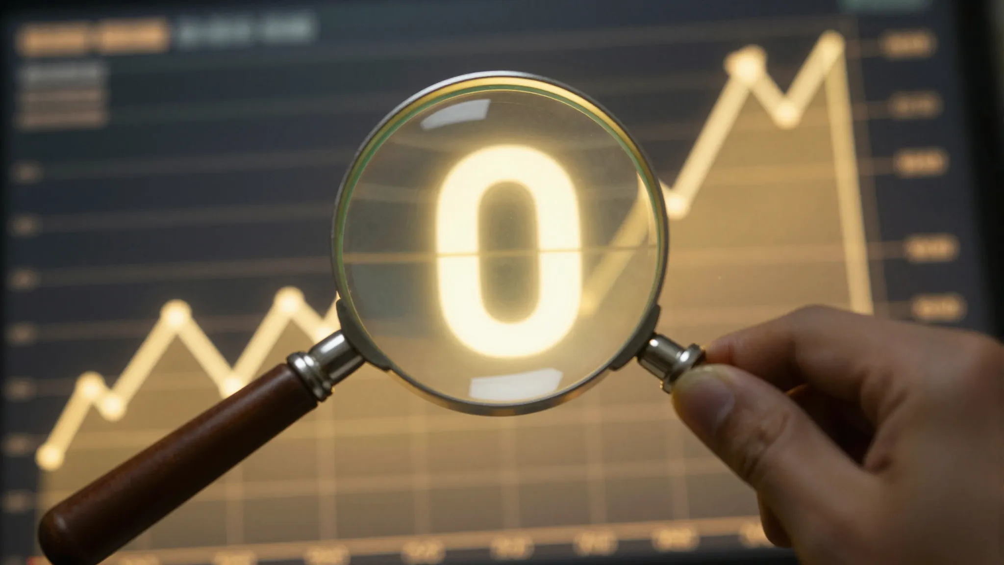 A glowing digital dashboard with rising golden charts and a ...