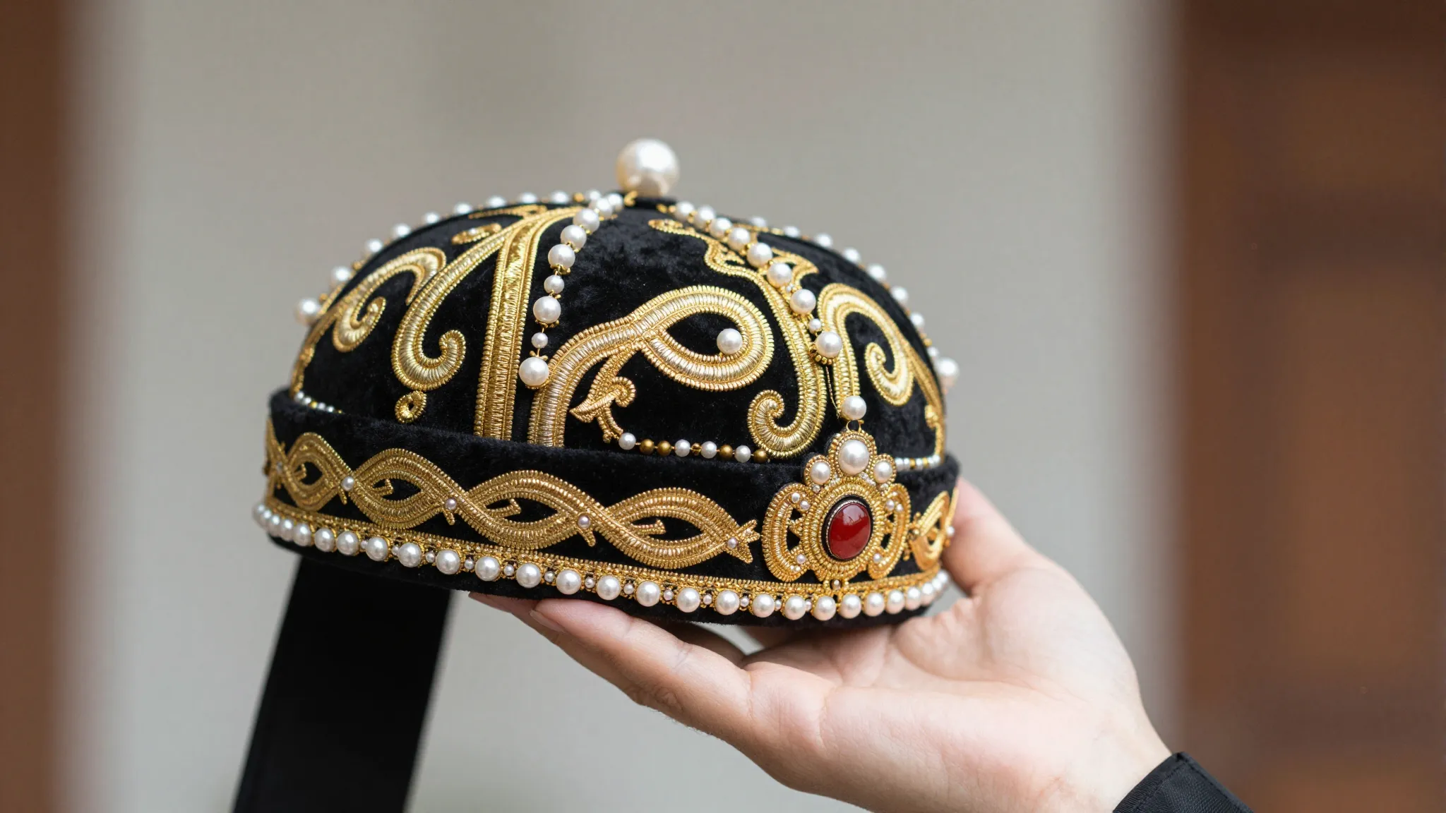 A close up of a hand holding a beautifully decorated traditi...
