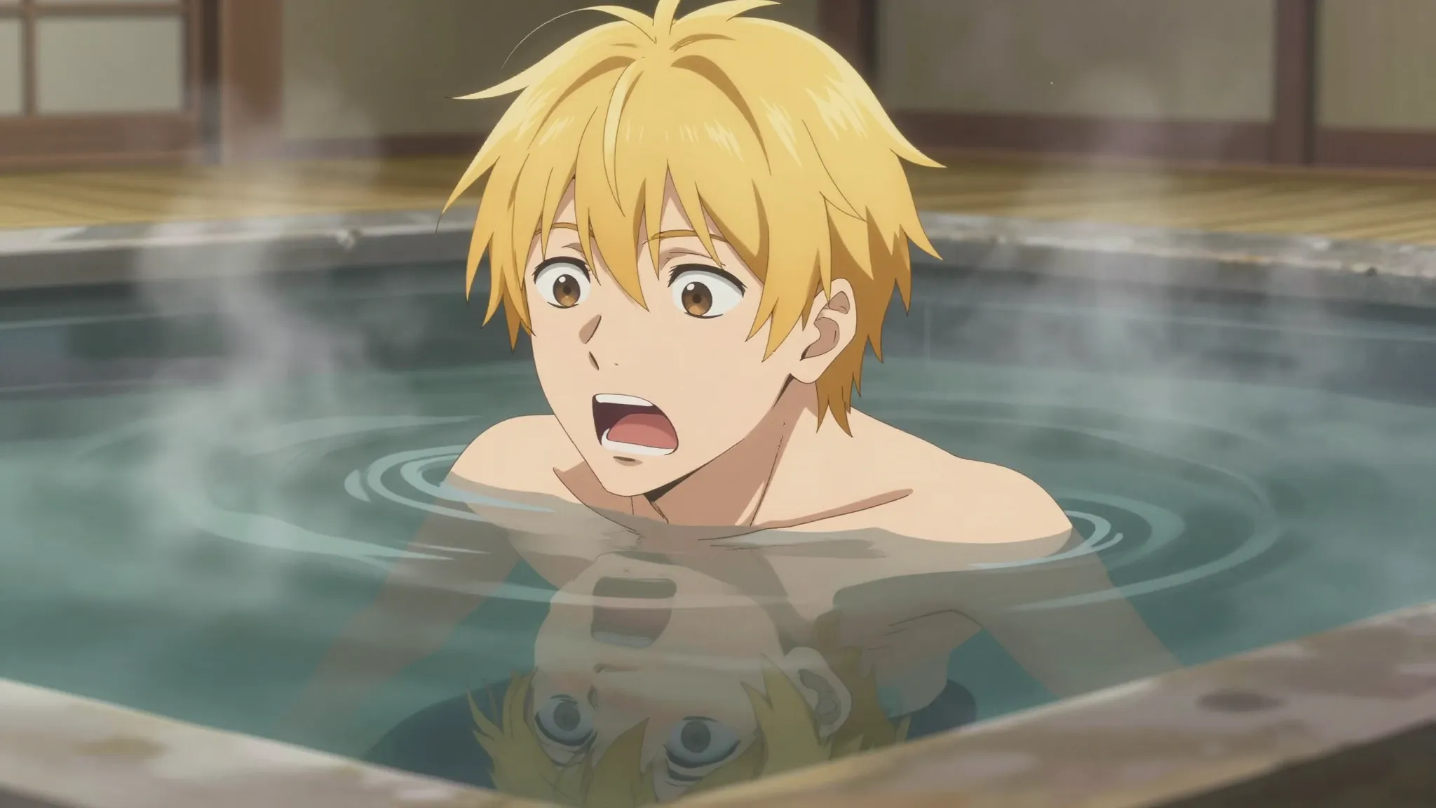 Anime style illustration, a young man with golden hair, his ...