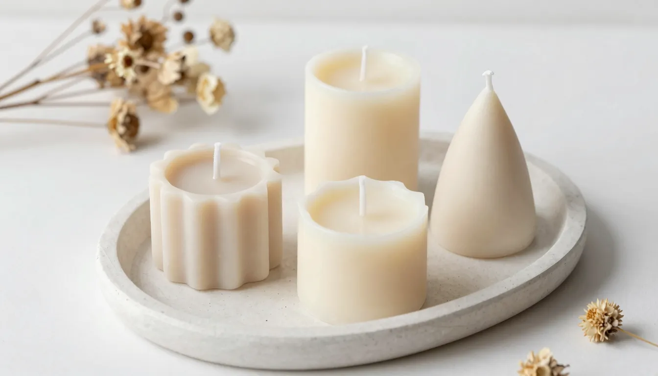Handmade soy wax candles in aesthetic shapes, plaster decora...