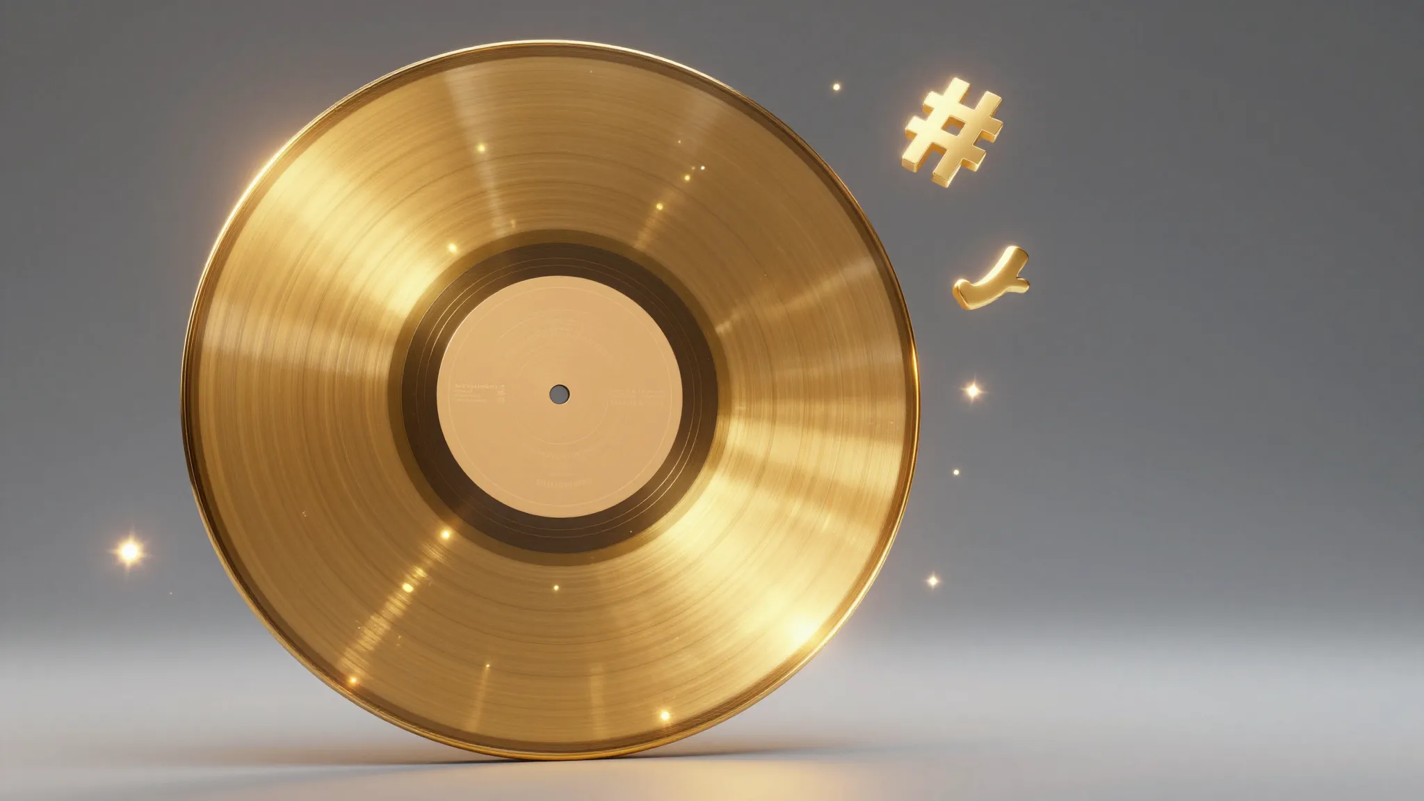 A golden vinyl record glowing with magical sparks, marketing...