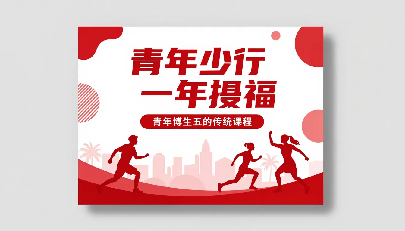 A stylish poster for a youth event, red and white colors, dy...