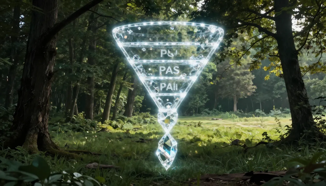 A professional marketing funnel made of glowing crystal line...