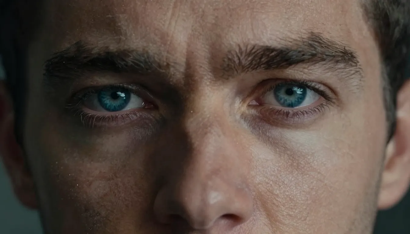 Extreme close-up portrait of a handsome Slavic man with deep...