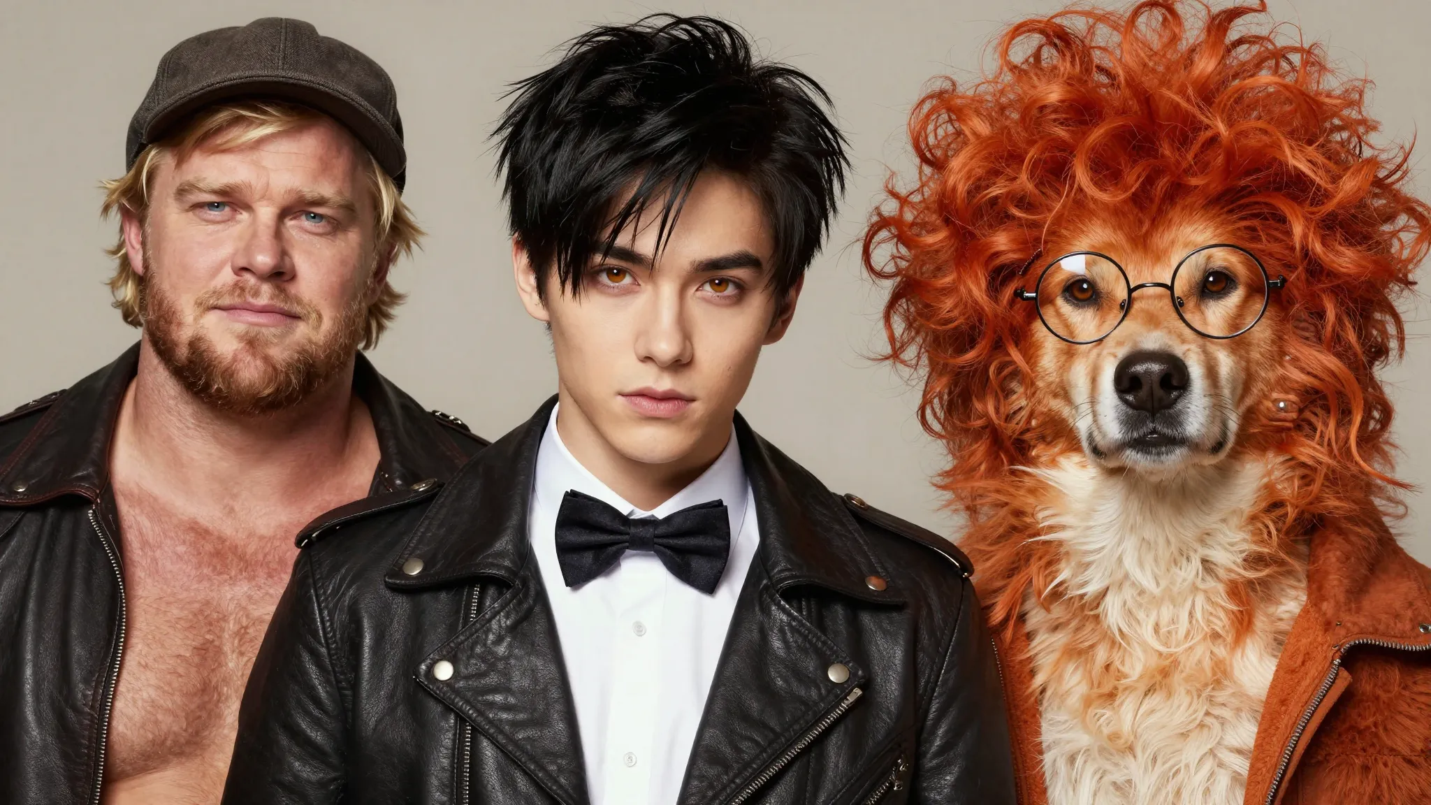 Realistic portrait of four men as human versions of animal c...