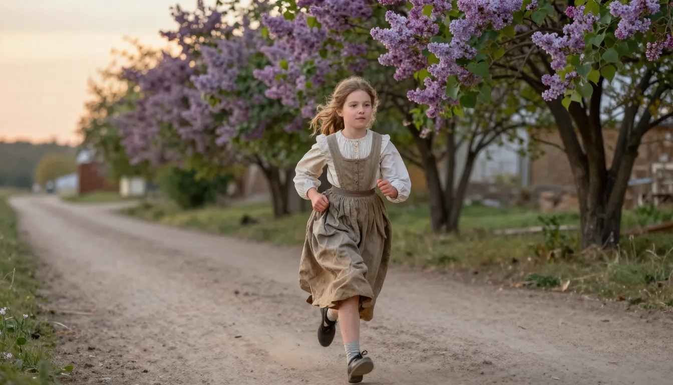 A young Russian girl in a modest, worn-out 19th-century dres...