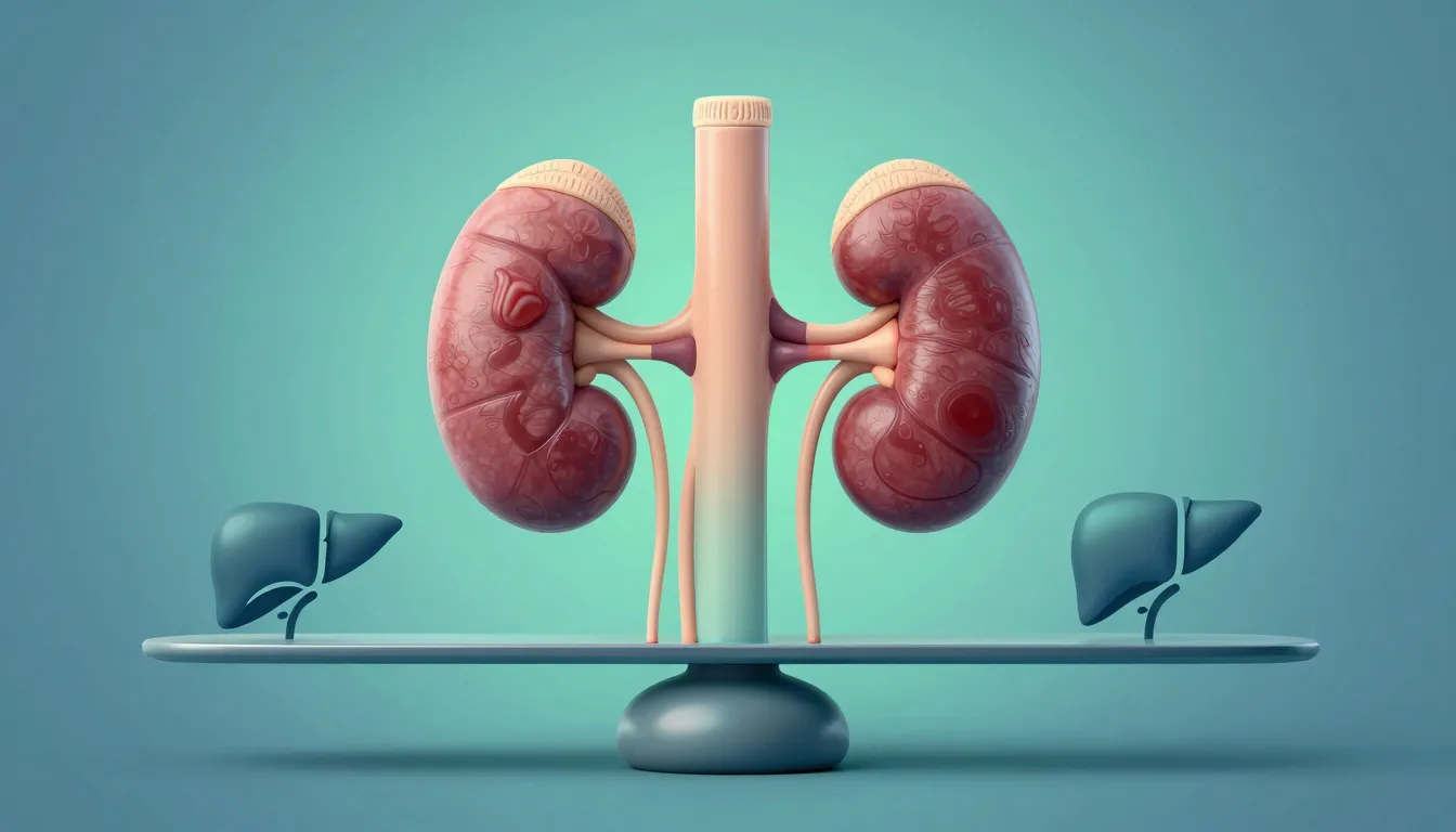 Conceptual art showing the balance of body systems, kidneys ...