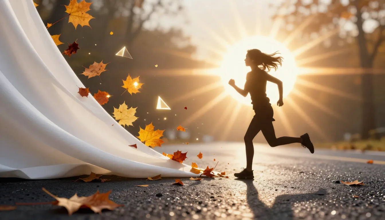 Photorealistic abstract art, a silhouette of a girl running ...