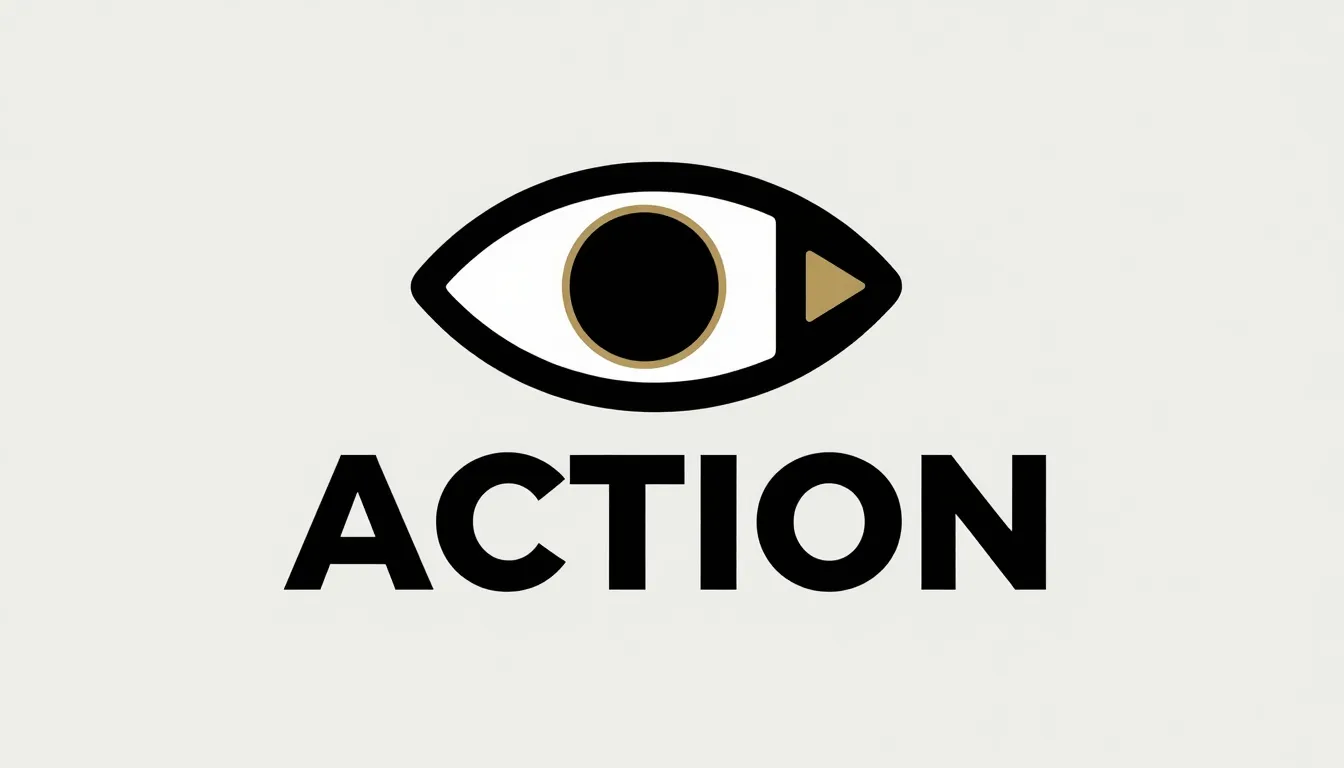 Minimalist logo for an interactive theater called 'ACTION', ...