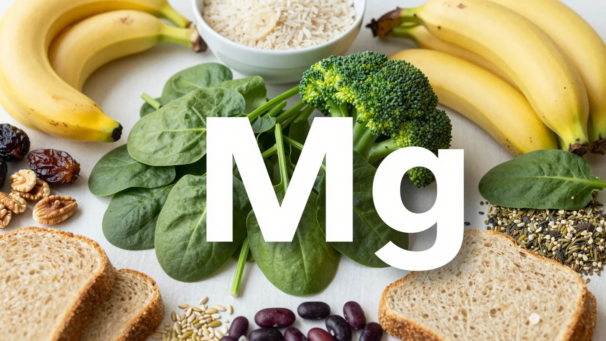 A vibrant and appetizing flat lay composition of magnesium-r...