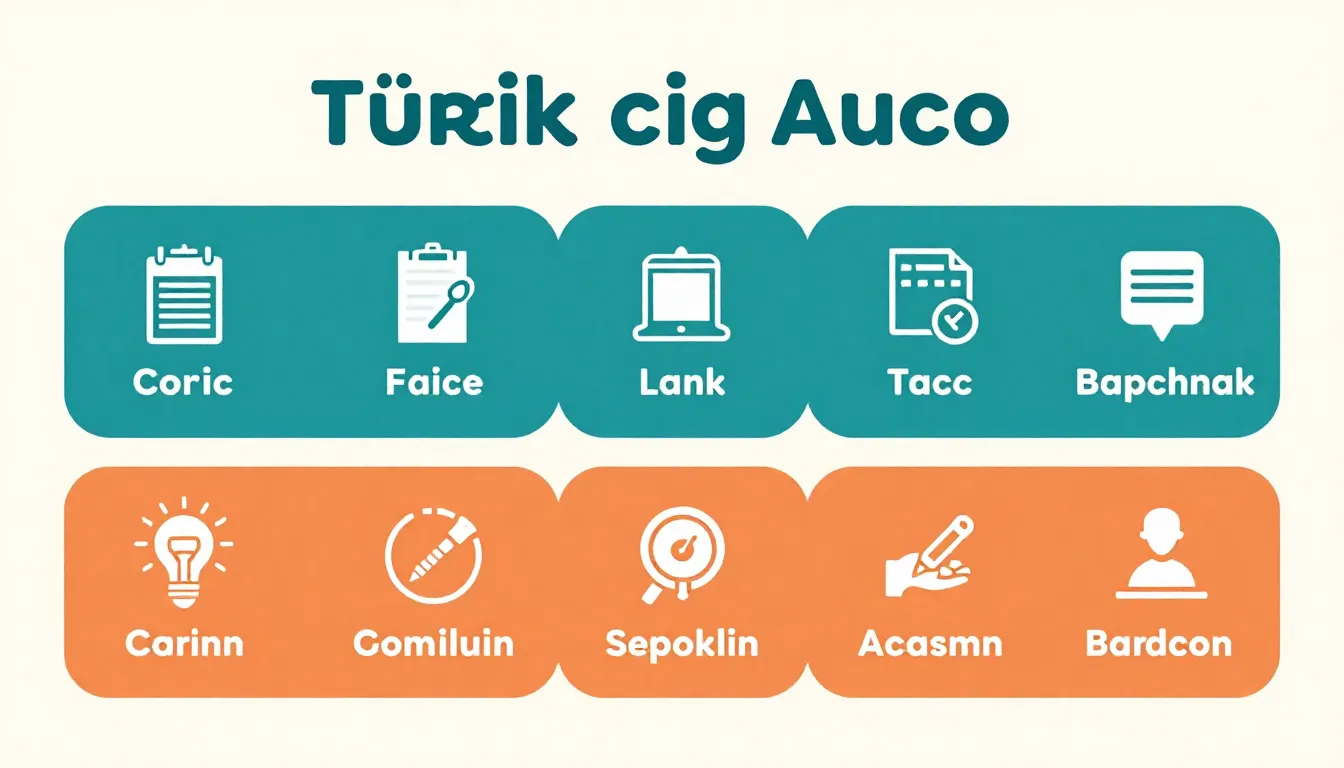 A stylish Turkish language learning infographic with icons f...