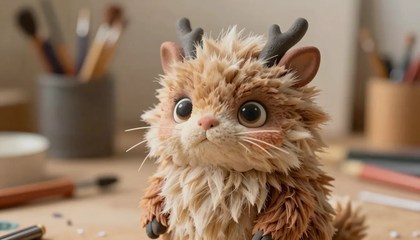 A close-up of a charming, whimsical creature made from a com...
