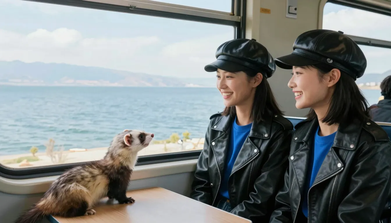 Side view inside a train carriage. Exactly two beautiful Chi...