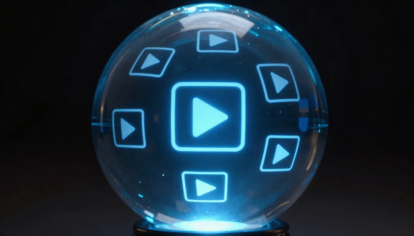 A crystal ball showing different video play icons inside, gl...