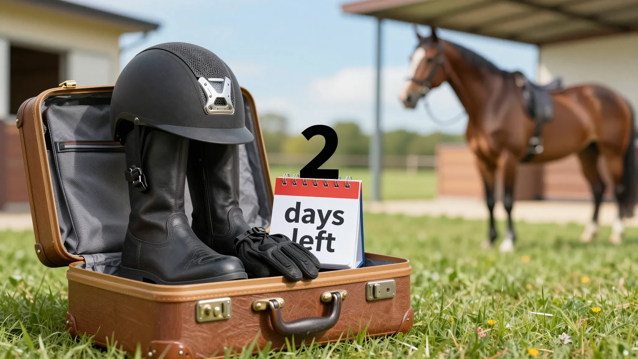 A vibrant and exciting image of a packed suitcase with eques...