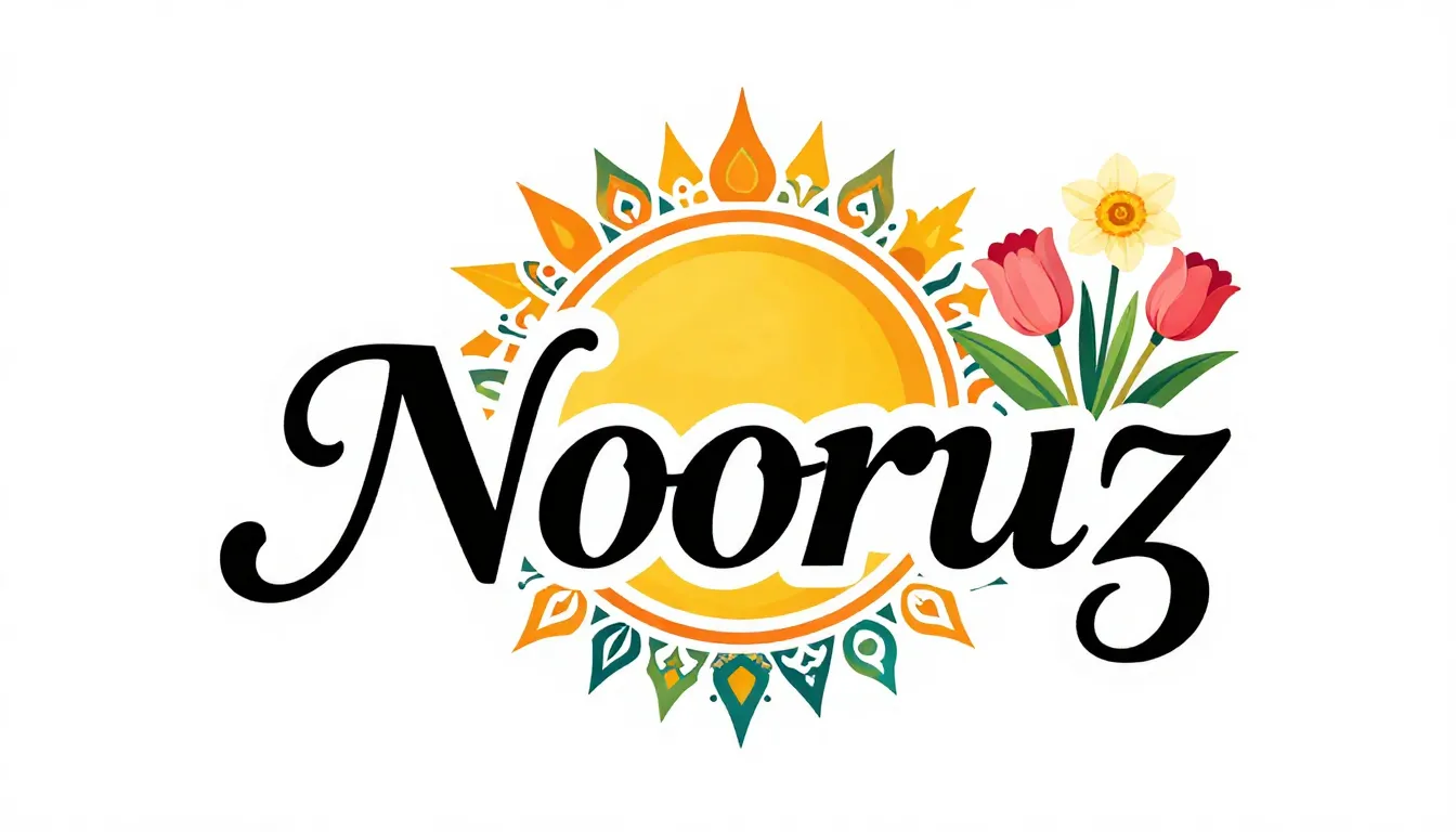 A vibrant and festive logo for 'Nooruz'. The design should i...