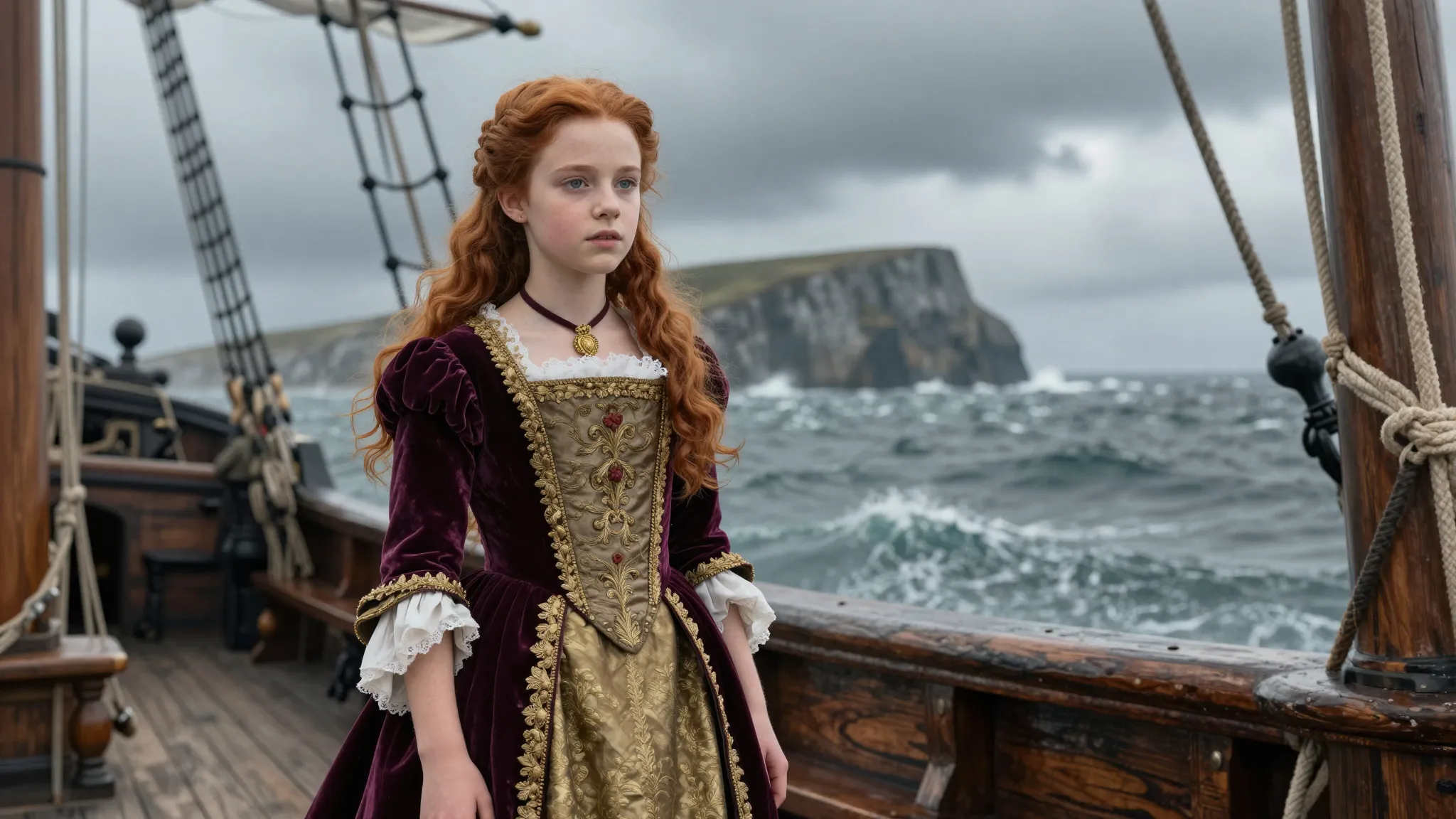 A young Spanish princess with long auburn hair wearing a ric...
