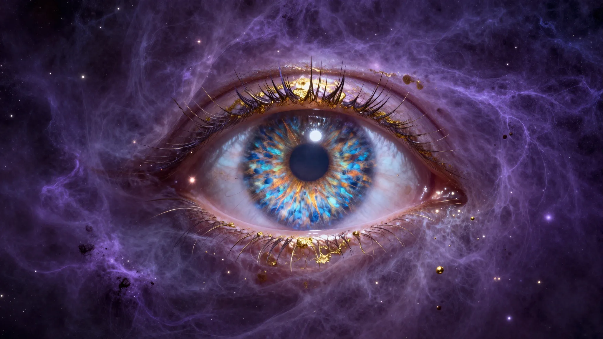 A mystical eye looking through a nebula in the shape of an h...