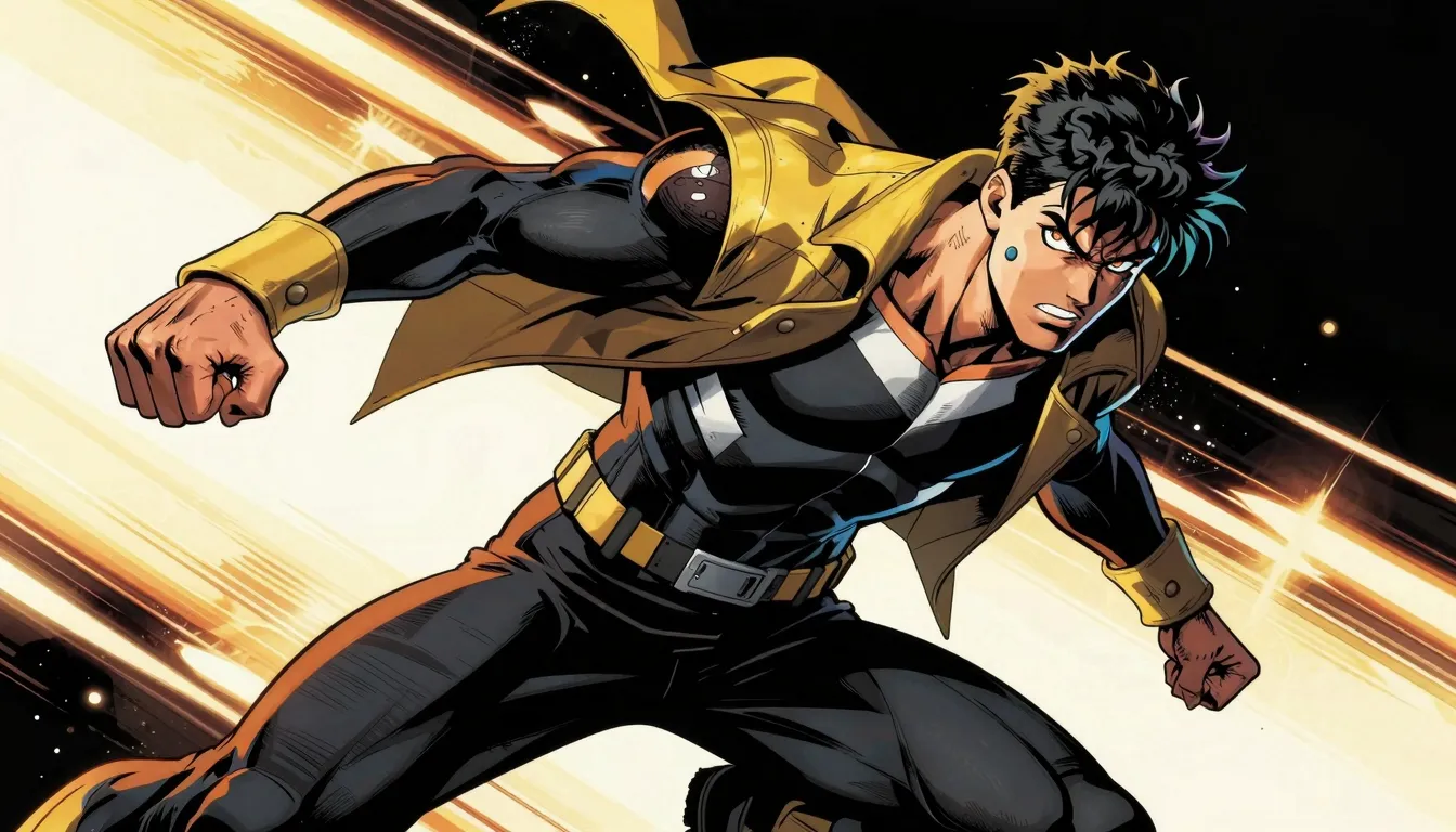 Comic book style art, dynamic action scene, high contrast, v...