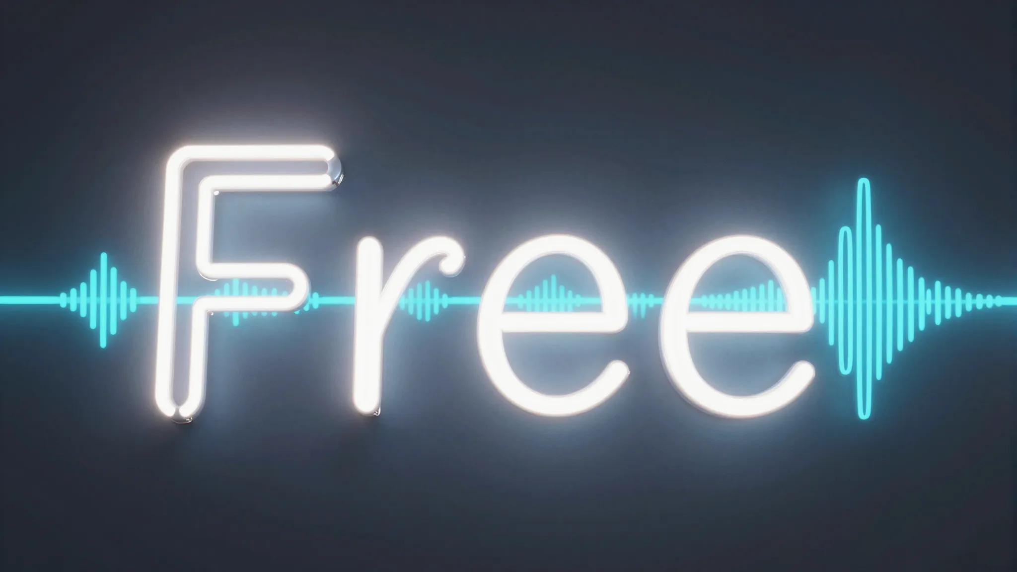 A glowing 'Free' sign in neon lights next to a digital music...