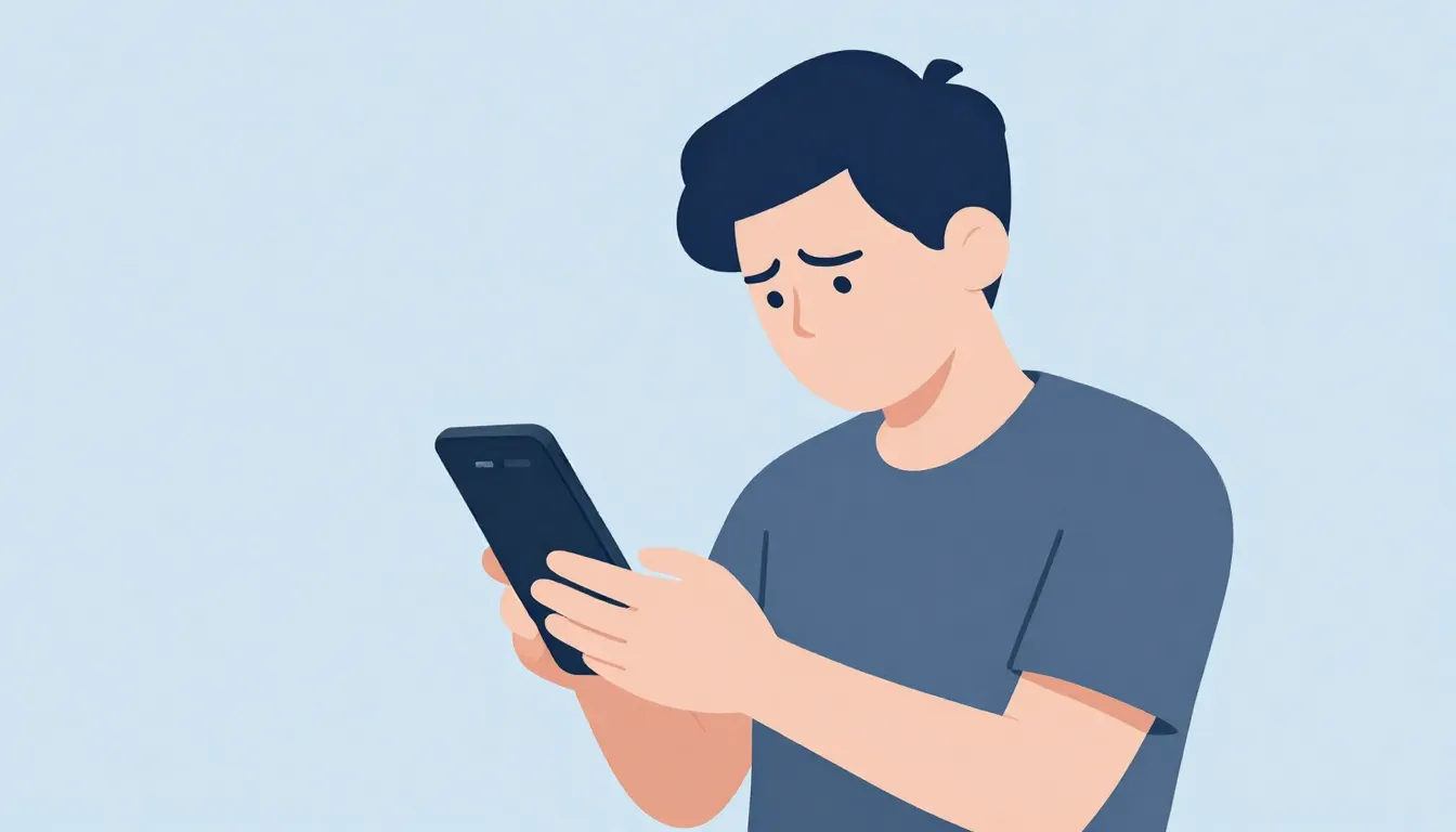 A frustrated person looking at a smartphone with a loading s...