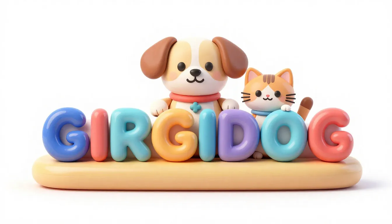3D volumetric logo for 'GIRGIDOG'. Glossy claymorphism style...