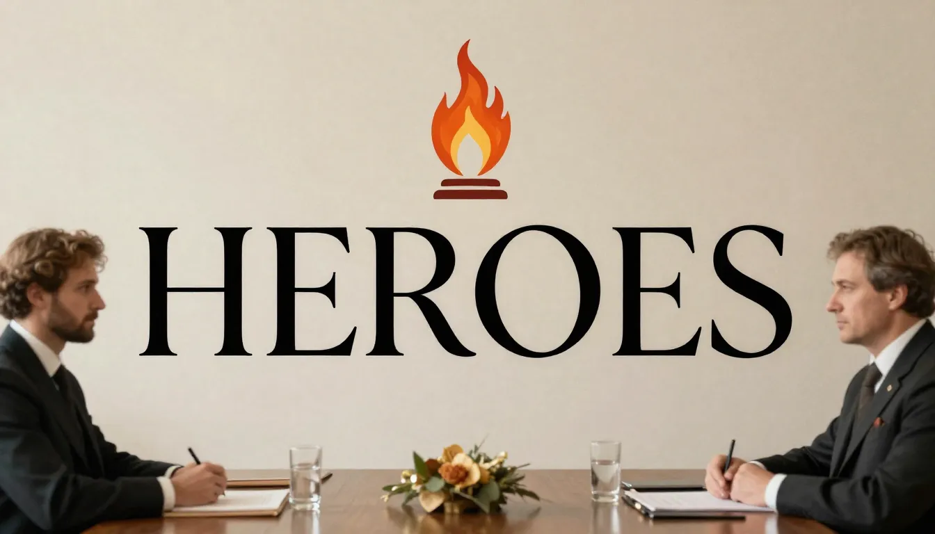 Dignified poster for a historical meeting, 'HEROES' text in ...