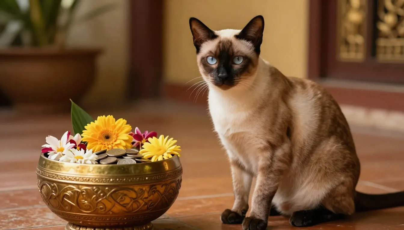 A beautiful, sleek Thai cat with a unique pattern on its fur...